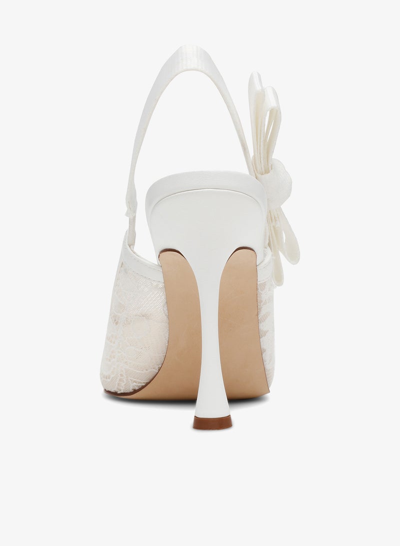 ستيف مادن حذاء بكعب ستيليتو أبيض أنيق بحمالة خلفية من الدانتيل - Image 3